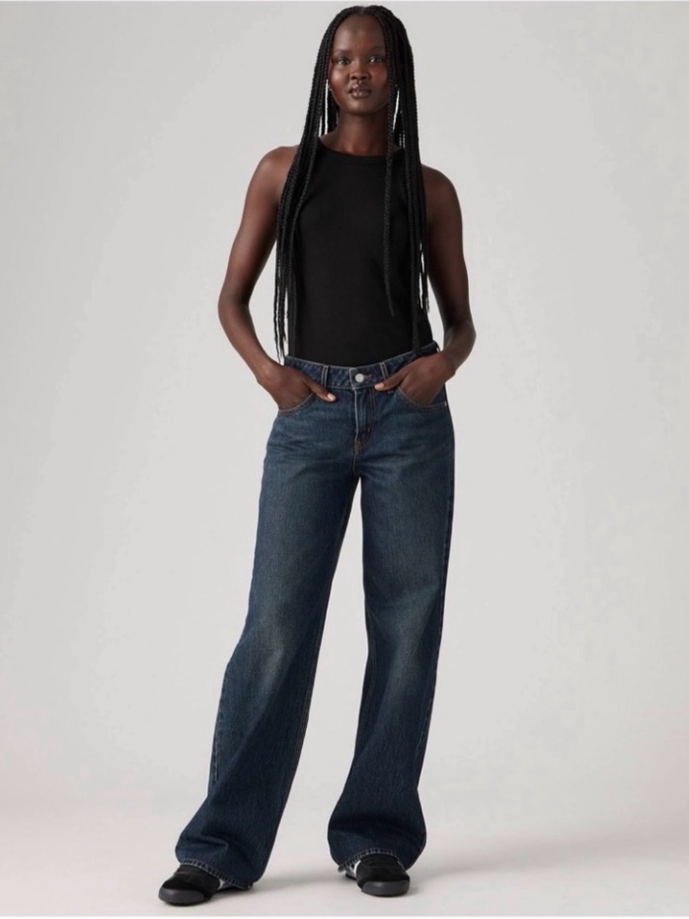 Levi’s Low Loose Wide Leg Dark Denim Jeans size 30 Indigo Blue 100% Cotton Boho